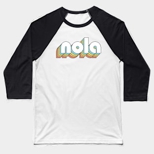 Nola - Retro Rainbow Typography Faded Style Baseball T-Shirt